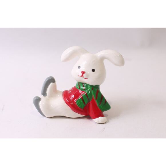 Mervyn's, Tumbling Christmas Bunny, Skating, Ceramic Figurine, Made in Japan - Picture 1 of 5